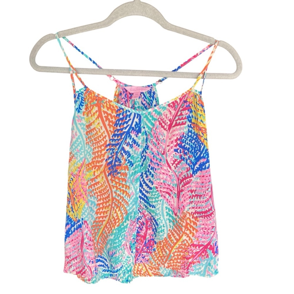 LILLY PULITZER Silk Rory Electric Feel Tank Top Women Size XXS Spaghetti Strap